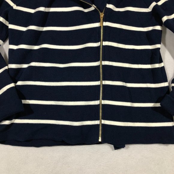 Chaps Jacket Womens Large Stripe Asymmetrical Knit Moto Sweater Jacket NEW $99 - Picture 3 of 13